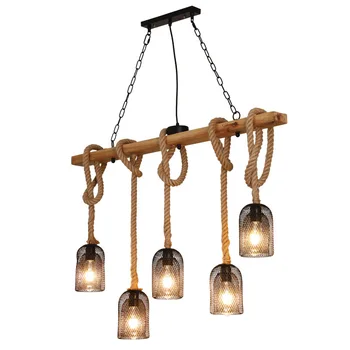 5 голов лофт американский винтажный подвесной светильник ресторан столовая кафе гостиная пеньковая веревка деревянная люстра, подвесные светильники