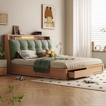 Гламурная скандинавская двуспальная кровать с деревянными современными выдвижными ящиками, платформа для изголовья, Каркас кровати, Дизайн платформы, Мебель для дома Camas De Casal