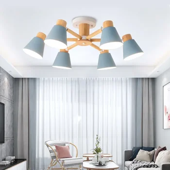 Люстра из массива дерева в скандинавском стиле, современный светильник для гостиной, спальни, отеля, ресторана, потолочный светильник с лампочкой E27