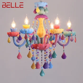 Подвесная лампа с кристаллами BELLE Color, Художественная люстра для комнаты девочек, лампа-свеча, Детская комната, Гостиная, Ресторан, Спальня, Художественная люстра