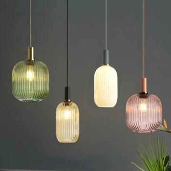 Подвесные светильники из цветного стекла в скандинавском стиле для ресторана, лампа для гостиной, креативная простая прикроватная лампа LED E27, подвесное освещение для лофта