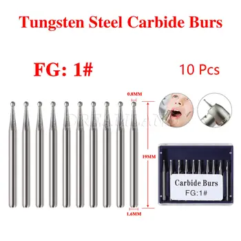 10 шт./1 упаковка стоматологических круглых сверл из твердосплавной стали Burs FG1 Bur для высокоскоростного наконечника