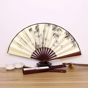 1шт Ретро складной шелковый веер в китайском стиле, декоративный мужской карманный вентилятор с бамбуковой ручкой, ручной вентилятор для вечеринок, украшения дома, поделки