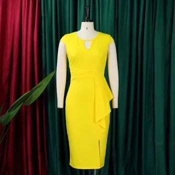 2024 Летний модный стиль Африканских женщин с коротким рукавом и круглым вырезом, сине-белое желтое платье длиной до колен, африканские платья для женщин