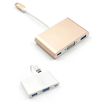 3 в 1 USB 3.1 Type C 3.1 Разъем VGA USB 3.0 Разъем USB-C Для Зарядки Видео Конвертер Концентратор Кабель-Адаптер для Ноутбука Macbook Pro
