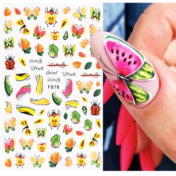 3D Фруктовые наклейки для ногтей Милый летний мультфильм Арбуз Бабочка Лимон Вишня Слайдер Фольга Наклейки для ногтей Маникюр Декор GLF878