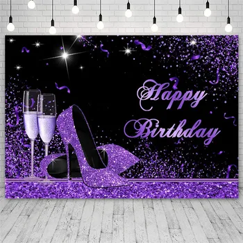 Avezano Happy Birthday Background Вечеринка Фиолетовые туфли на высоких каблуках Блестящие фоны цвета шампанского Фотостудия Photozone Декор для фотосессии