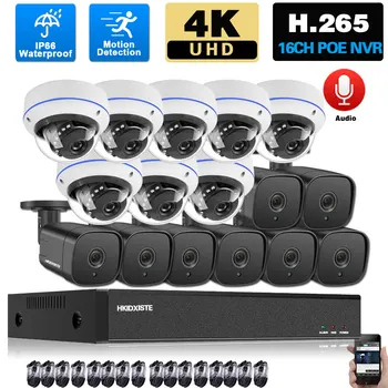 H.265 IP CCTV Камера Охранная Система POE 4K 16CH NVR Комплект Наружного ИК Ночного Видения POE Комплект Системы видеонаблюдения 8CH 8MP XMEYE