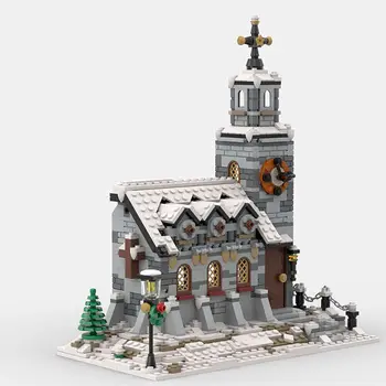 MOC-58208 Модель маленькой зимней церкви, 1077 деталей для сборки Winter Village MOC