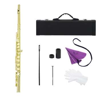 SLADE Золотая флейта с 16 отверстиями, покрытая мельхиоровым покрытием, чехол для флейты, высококачественный музыкальный инструмент с аксессуарами и запчастями для флейты