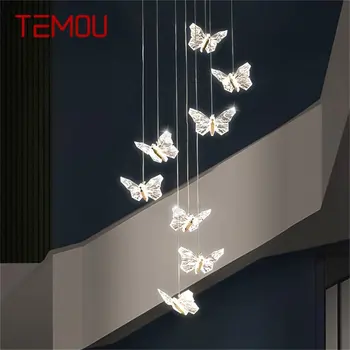 TEMOU Nordic Butterfly Люстра Лампы Современные Светильники Подвесные Светильники Home LED для Лестничного Холла