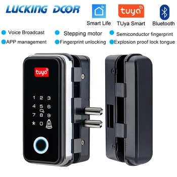 Tuya App Стеклянная Дверь Замок Отпечатков Пальцев Bluetooth Смарт-Очки Электронный Биометрический Дверной Замок 13,56 МГц RFID Разблокировка Пульта Дистанционного Управления