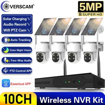 Wifi Solar PTZ Security Outdoor Camera System 5MP 10CH NVR Kit Двухстороннее Аудио Беспроводная IP-Камера Видеонаблюдения Комплект Видеонаблюдения 8CH
