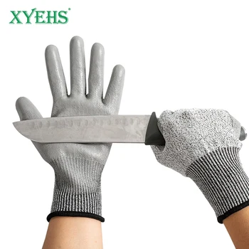 XYEHS 12 Пар / 24 шт Защитные Рабочие Перчатки с защитой От порезов 5-го уровня С Покрытием Ладоней из HPPE и PU, Перчатки С защитой От Порезов, Износостойкие, Противоскользящие