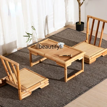 yj Столик в эркере из бамбука, ротанга, Маленький журнальный столик, столик-татами и стул, Короткий чайный столик, Чайный столик в японском стиле