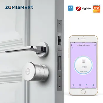 Zemismart Tuya Zigbee Smart Lock Core Cylinder Интеллектуальный дверной замок безопасности с шифрованием с помощью ключей, приложение для удаленной разблокировки