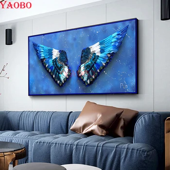 Абстрактная скандинавская Алмазная картина с крыльями из перьев, 5D Полная Алмазная мозаика, Наборы для вышивки крестиком, Картина из горного хрусталя, домашний декор