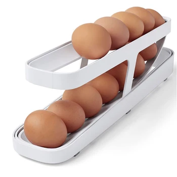 Автоматическая Прокрутка Подставка для яиц Держатель Коробка Для Хранения Корзина для яиц Контейнер Органайзер Холодильник с откидной крышкой Дозатор яиц для кухни