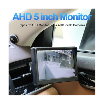 Автомобильный AHD 5-Дюймовый Цифровой Монитор Бокового Обзора Зеркальной Системы с 2 Камерами Бокового Обзора Ночного Видения 720P HD Черный + Белый