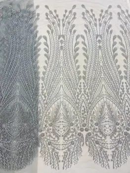 Африканские роскошные кружевные ткани с блестками ZH-13083616, Вышивка бисером, Французский тюль, сетка, кружевная ткань, материал для вечеринки, свадьбы