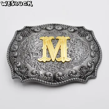 Бренд WesBuck Прямоугольная 3D буква M с начальной буквой ковбойского ремня, пряжка для ремня, праздничные подарки