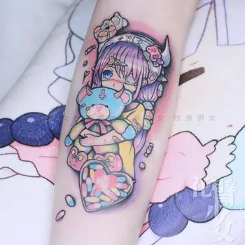 Временные татуировки мультяшной горничной для женщин, милые водонепроницаемые наклейки с татуировками на руку, стойкая наклейка с поддельной татуировкой из японского аниме