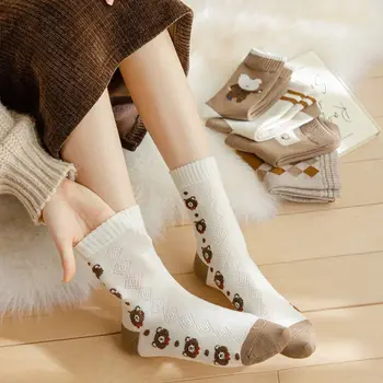 Вязание женских зимних носков Зимние хлопчатобумажные носки в корейском стиле в стиле Майяр, теплые чулочно-носочные изделия для девочек в стиле колледжа