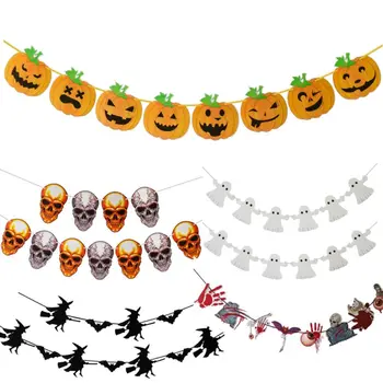 Декор бумажного баннера на Хэллоуин в виде тыквы, Вечеринка Летучей мыши и ведьмы, Подвесное украшение, Череп, ужасы, Вечеринка флагов на Хэллоуин