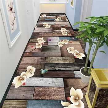 Деревянный цветочный коврик для коридора, пасторальный 3D-ковер, коврик для гостиной, хрустальный бархат, противоскользящий коврик для спальни, кухонный коврик для пола