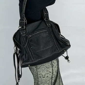 Женская сумка Motor через плечо Большой емкости, черная сумка в стиле Гранж, винтажные женские сумки через плечо в стиле Панк, рок-стиль 2023, Новинка