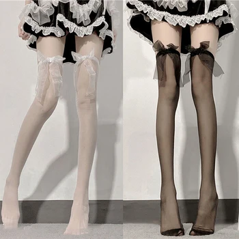 Женские сексуальные длинные носки, кружевные чулки выше колена, обтягивающее нижнее белье JK Lolita в японском стиле с бантом