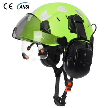 Защитный шлем с козырьками, Встроенные защитные очки, наушники Bluetooth и светоотражающая наклейка, каска инженера, Промышленная рабочая кепка ANSI