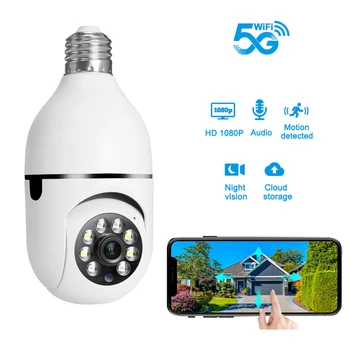 Камера видеонаблюдения с лампочкой HD 1080P, Интеллектуальная беспроводная IP-камера с двусторонним звуком, 5G Wifi, Автоматический монитор слежения за человеком