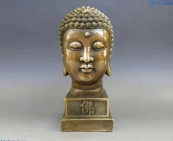 Китай Латунь медь Буддизм Будда освещает скульптуру головы Будды Статуя