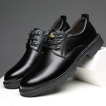 Кожаные мужские деловые туфли оксфорды на шнуровке Черные официальные свадебные базовые мужские модельные туфли уличная модная мужская обувь