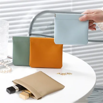 Кожаный женский кошелек для монет, автоматически закрывающийся от металлических осколков, мини-сумка для хранения портативной губной помады, наушников, карты-ключа, прочной сумки USB