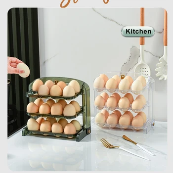 Контейнер-органайзер для яиц в холодильнике, экономящий место в пищевых продуктах, зеленый, многоцелевой, прозрачный, большой емкости