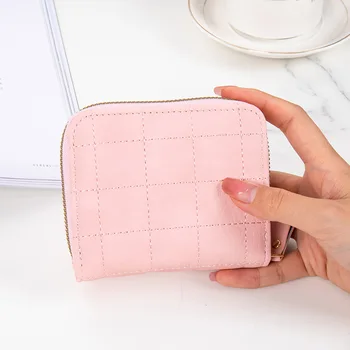 Корейский женский кошелек, короткий однотонный кошелек на молнии, кошелек с несколькими удостоверениями личности, держатель для бейджа кредитной карты, мини-кошелек-клатч