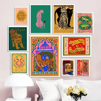 Красочный абстрактный плакат и принты, Тигр, Леопард, Змея, Тропические джунгли, настенное искусство, холст, настенные картины, декор гостиной