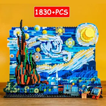 Креативное искусство Картины Ван Гога Звездная ночь Строительные блоки MOC Bricks Идеи домашнего декора Развивающие игрушки для детей Подарки