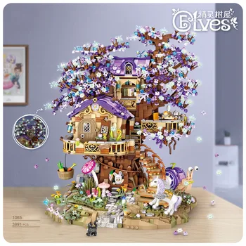 Креативный сказочный мир, мини-блок, Домик на дереве Star Spirit, Кирпичное здание, Фигурки эльфов, игрушки для девочек в подарок