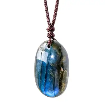 Кулон из натурального лабрадорита, необработанные каменные подвески, ожерелье для мужчин и женщин, ожерелье из целебного кристалла в форме капли воды ручной работы