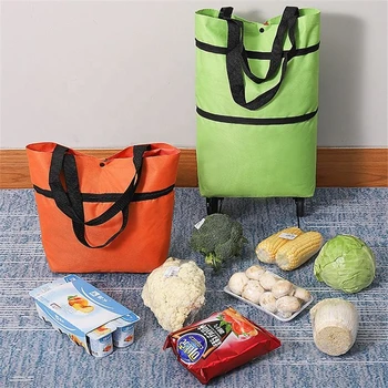 Легкие тележки для покупок в супермаркете 2 в 1, Многоразовые Продуктовые Складные Тканевые сумки для хранения, сумка-тележка на колесиках