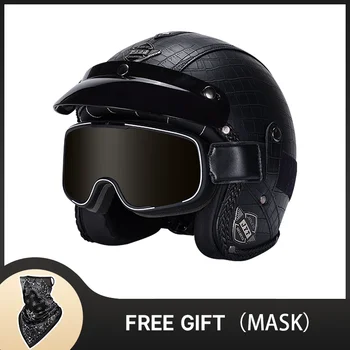 Легкий винтажный мотоциклетный шлем в черную клетку, классический с открытым лицом для круизеров, мотокросса, шлемы Halley Casco Moto для мужчин
