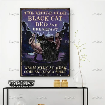 Любители черных кошек, Маленький Старый Черный кот, кровать и завтрак, плакат, Ведьма, Хэллоуин, настенные принты, домашний декор, холст, плавающая рамка