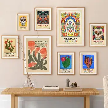 Мексиканский выставочный настенный художественный плакат, винтажная цветочная живопись на холсте, Абстрактные картины, латиноамериканские принты, идеально подходящие для подарка