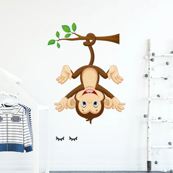 Милые обезьянки, съемные наклейки на стены из ПВХ для детей, плакаты 