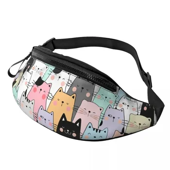 Модные Красочные Кошки Поясная сумка для котенка для путешествий, пеших прогулок, мужчин, женщин, мультяшных домашних животных, поясная сумка для телефона, мешочек для денег