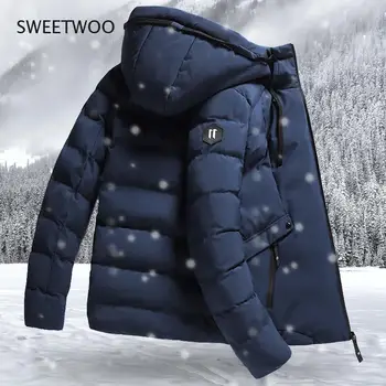 Мужская куртка с капюшоном, повседневная уличная одежда на молнии, однотонная сине-серая Черная парка, модный брендовый дизайн, ветровка, парки Оверсайз