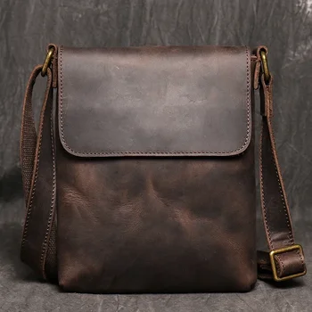 Мужская повседневная сумка из натуральной кожи, маленькая темно-коричневая винтажная сумка-мессенджер, мужские сумки-слинги нового модного дизайна.